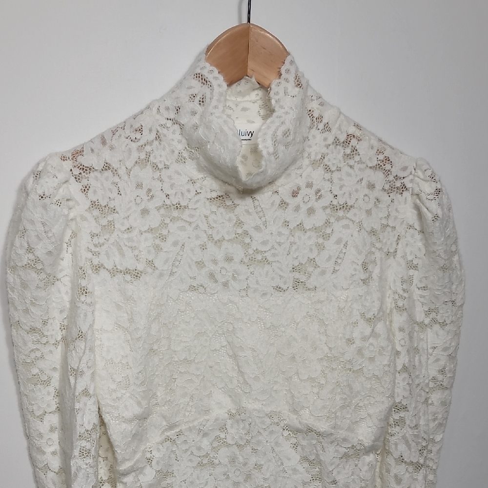 Blue Ivy Victorian White Lace High Neck Blouse